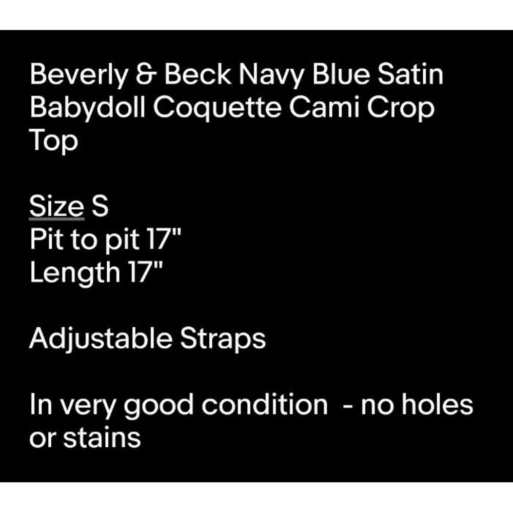 Beverly & Beck Navy Blue Satin Babydoll Coquette Cami Crop Top Sz S - Picture 6 of 6